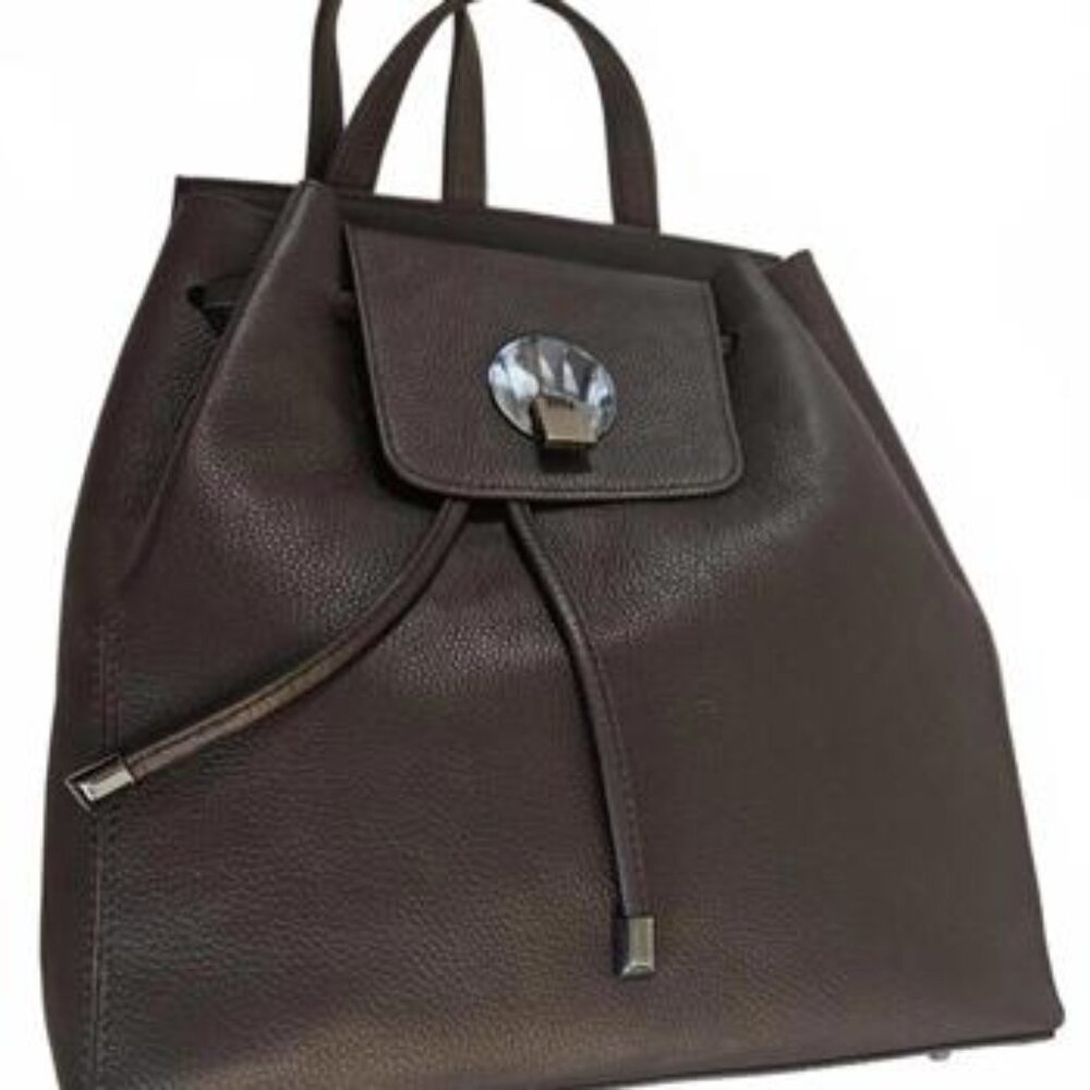 L. Credi Women's Brown‎ Pebbled Leather Backpack with Decorative Front Flap NWOT